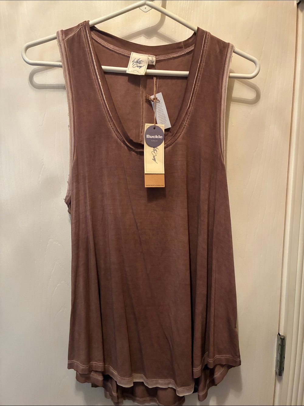 White Crow Mauve-Brown Washed V-Neck Tank Top
